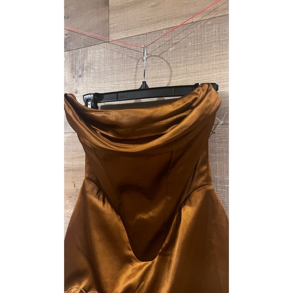 DELFI COLLECTIVE Adrienne Ostrich Feather Strapless bronze Mini dress size M - Picture 6 of 11